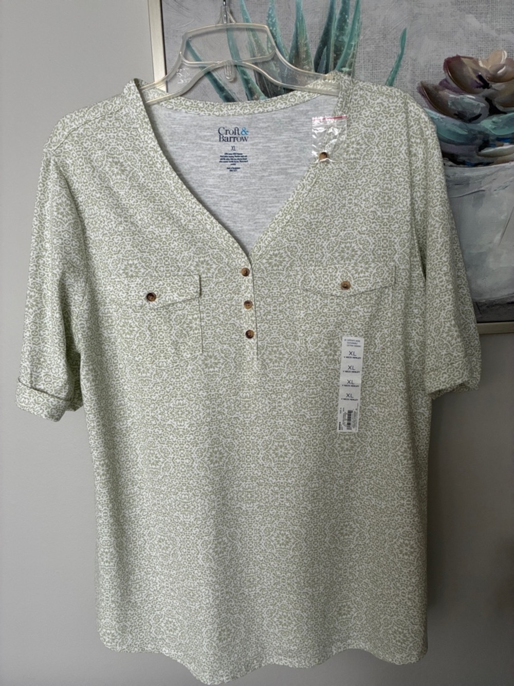 croft & barrow Top SZ XL New Without Tag Green White